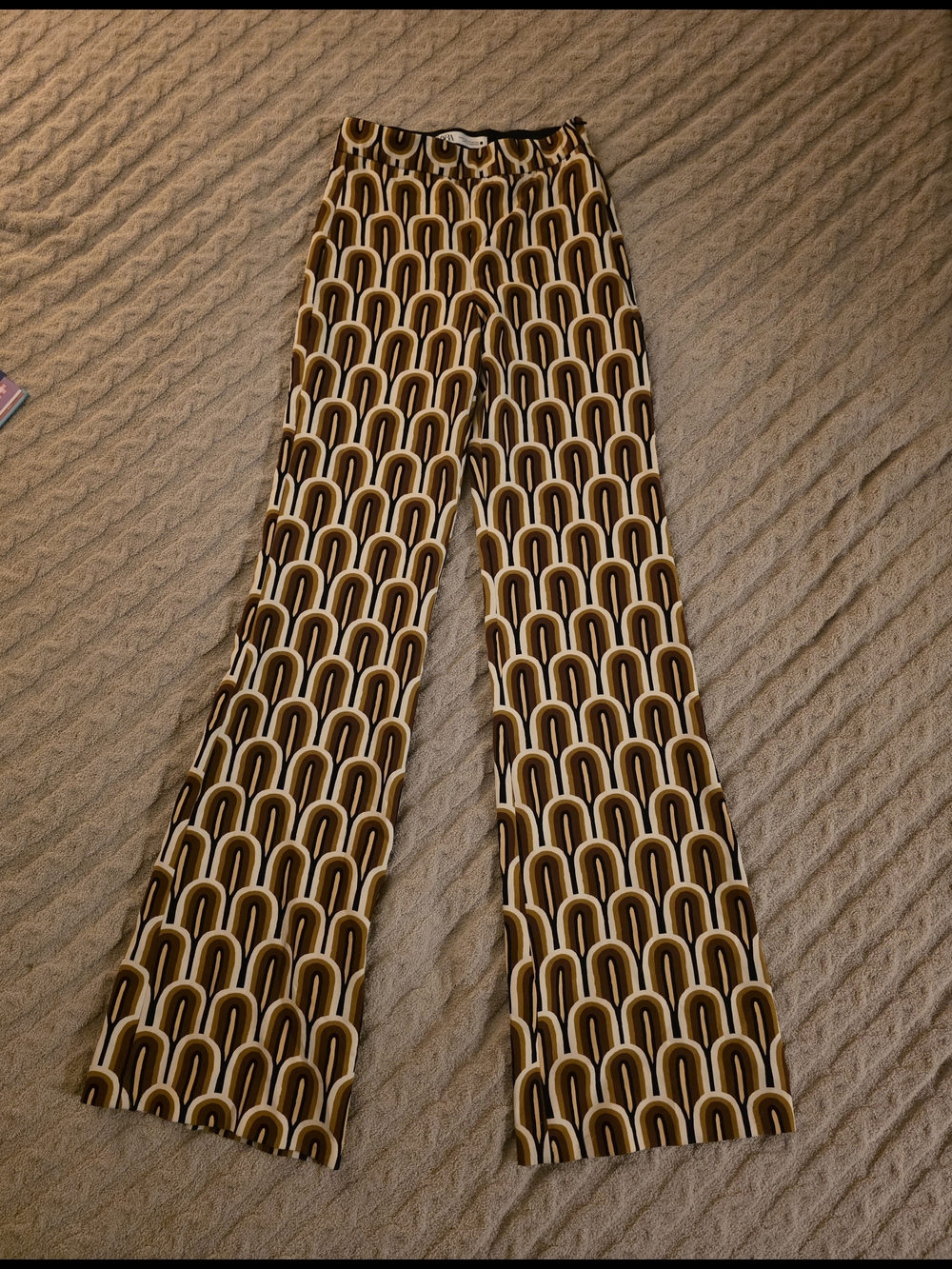 Zara Brown & Cream Retro Arch Flare Pants